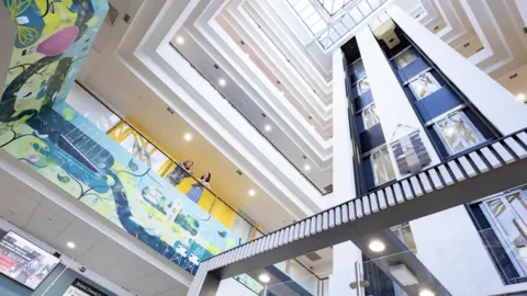 University of Bristol The main reception area featuring artwork by Bex Glover incorporating 'The Denticles' characters