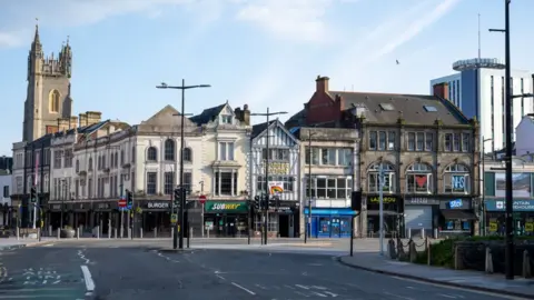 Getty Images The deserted Cardiff town centre