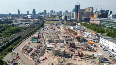 Getty Images An aerial view shows the site of the Birmingham High Speed Rail 2 station construction site at Curzon Street