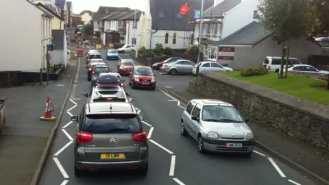 Andrew Abbott/Geograph Traffic jam in Onchan