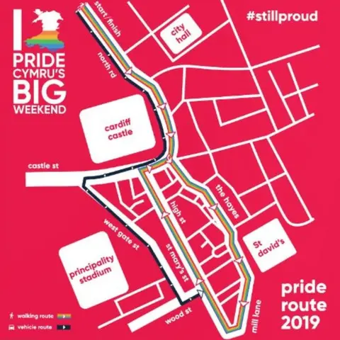 Pride Cymru route The Pride Cymru parade route