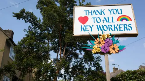 Getty Images Sign saying thank you to all key workers