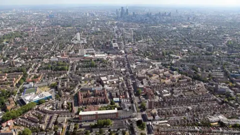 Alamy Aerial shot of London looking across Stoke Newington towards the city