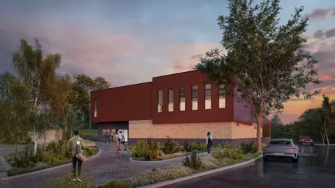 Broxtowe Borough Council A CGI image of a red clad and brick angular building 