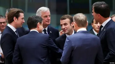 Reuters French President Emmanuel Macron, Dutch President Mark Rutte and other EU leaders