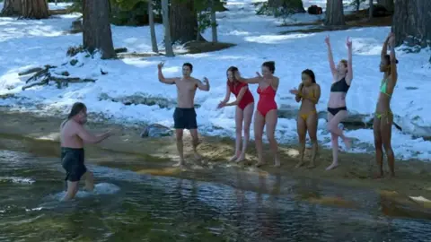 Netflix Mr Hof leading a group through cold water therapy