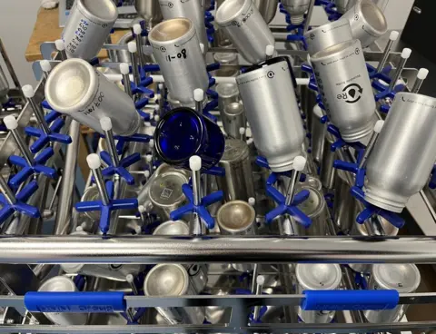 Beauty containers waiting to be washed