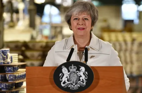 Getty Images theresa may speaking in stoke