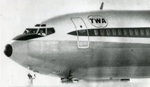 Bangor Daily News TWA Flight 85 on the runway in Bangor, Maine