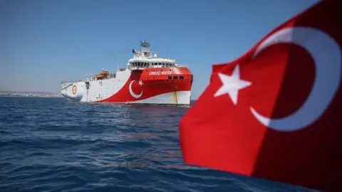 Getty Images Turkish research ship off Antalya, Turkey on July 22, 2020