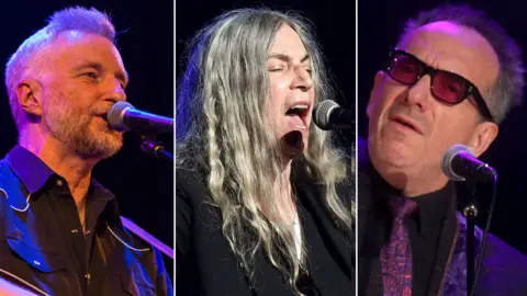 Getty Images Billy Bragg, Patti Smith and Elvis Costello