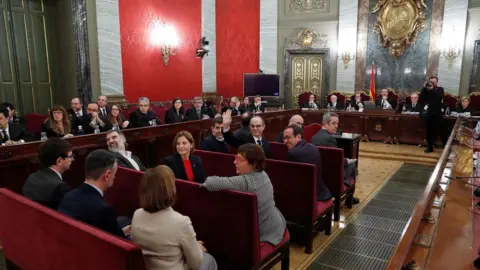 AFP A general view shows the trial of jailed Catalan separatist leaders in Supreme Court in Madrid, Spain, February 12, 2019.