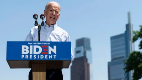 Drew Angerer/Getty Former US Vice-President and Democratic presidential candidate Joe Biden speaks during a campaign kickoff rally, May 18, 2019 in Philadelphia