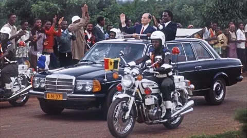 AFP Mitterrand on visit to Rwanda, 1984