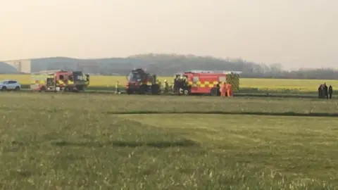 Guy Campbell/BBC Emergency services vehicles at Beccles Airfield