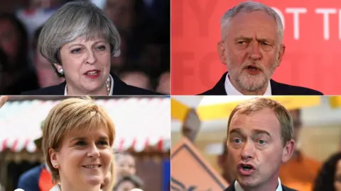 Getty Images (Clockwise from top left) Theresa May, Jeremy Corbyn, Tim Farron, Nicola Sturgeon