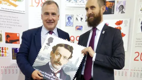 Welsh Liberal Democrats Mark Williams with Lloyd George stamp