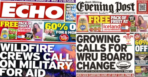 The front pages of the South Wales Echo and the South Wales Evening Post