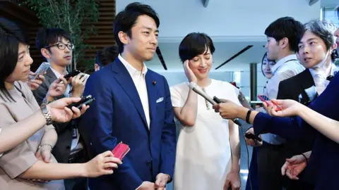 KYODO VIA REUTERS Shinjiro Koizumi, a Japanese lawmaker and son of former prime minister Junichiro Koizumi, announces his marriage to television presenter Christel Takigawa