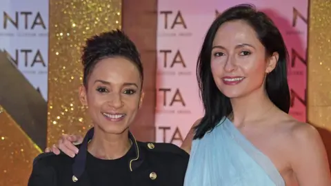 David M. Benett Adele Roberts and Kate Holderness attend the National Television Awards 2020