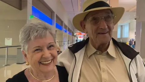 BBC/Damian Cotter Shirley Jones and her brother John Ellis at Las Vegas airport