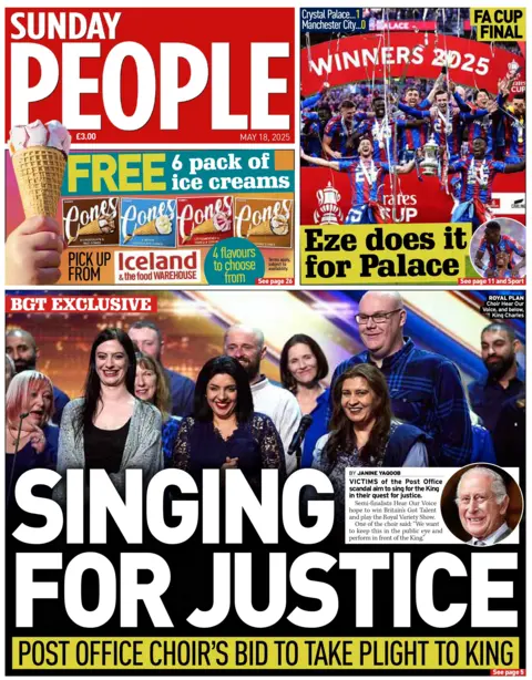 Front cover of Sunday People, headlined with 