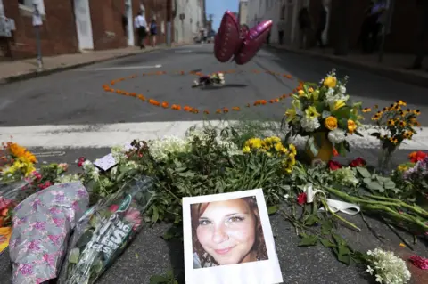 Getty Images A memorial to Heather Heyer at the place where she died