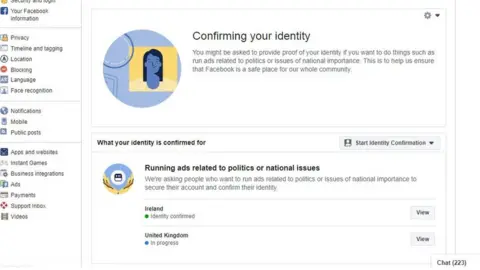 Cadogan Enright Mr Enright sent BBC News NI a screenshot of Facebook's identity process