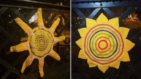 Cambridge Yarn Collective Yarn bomb sunshine artwork