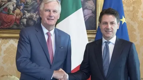 EPA Michel Barnier and Giuseppe Conte