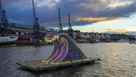 Chris Bahn Sculpture made of rubbish in Bristol harbourside