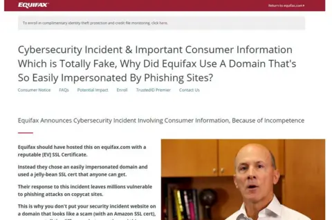 Fake Equifax website