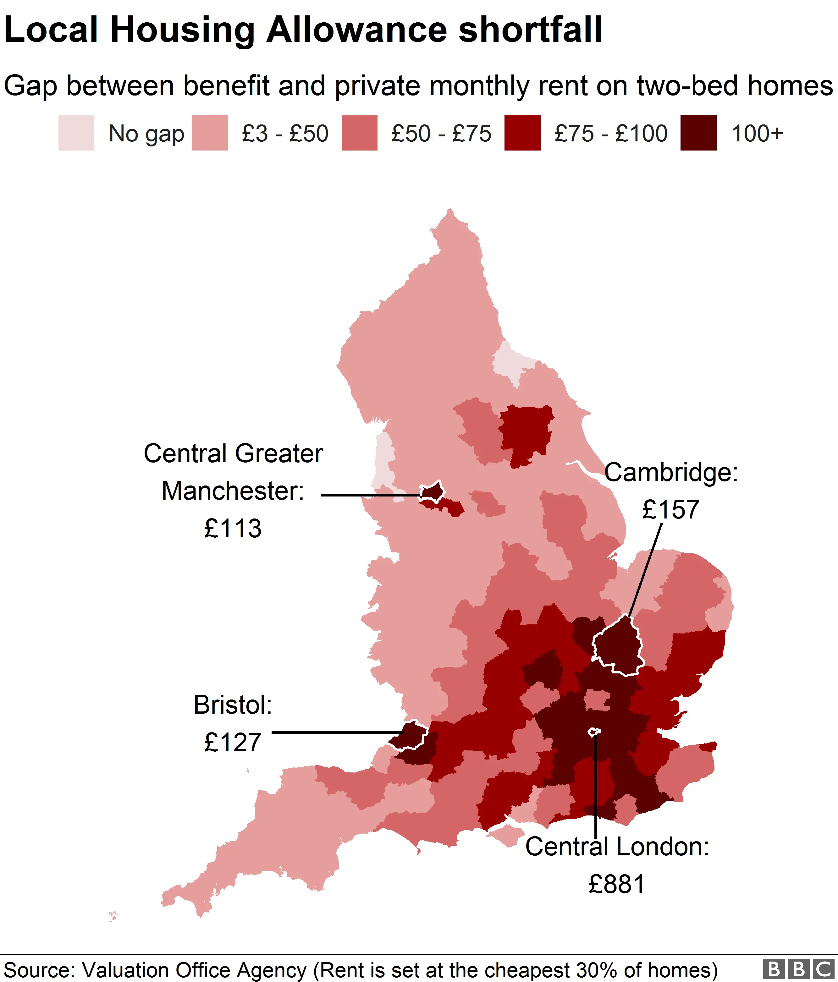 Map showing the LHA shortfall