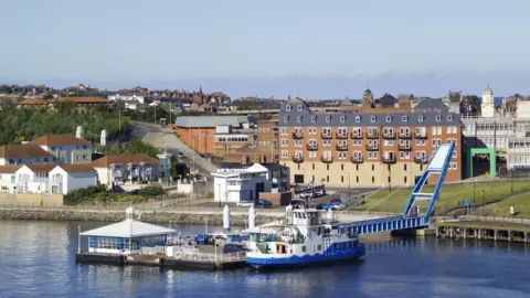 Getty Images Aerial view of the Shields ferry with South Shields behind