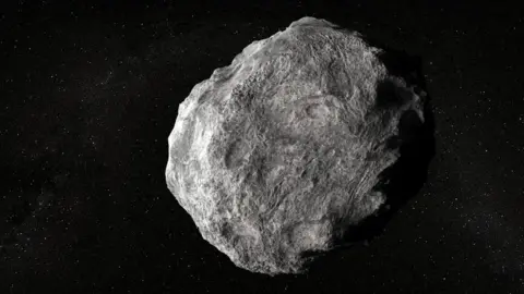 Science Photo Library An illustration of a grey/white asteroid on a starfield