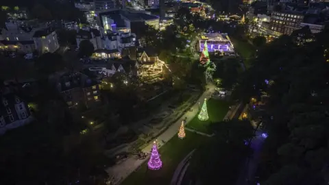 Soul Motion Media / @soulmotionmedia Bournemouth Christmas Tree Wonderland view from the air in 2022