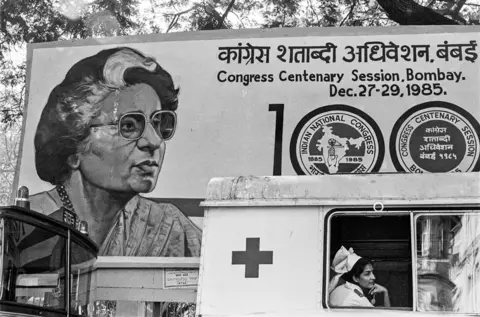 Sooni Taraporevala A poster of former Prime Minister Indira Gandhi during the Congress party's centenary celebrations, 1985