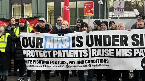 BBC The Cardiff picket line on Monday morning