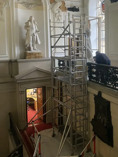 Cardiff Council The Picton statue in City Hall being inspected last month