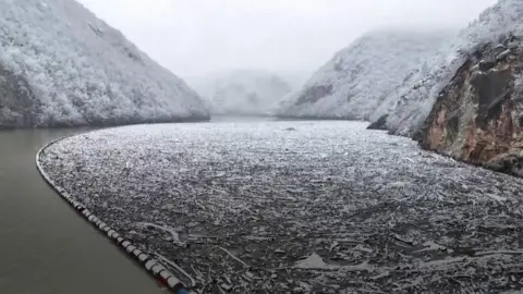 Plastic waste along Drina River