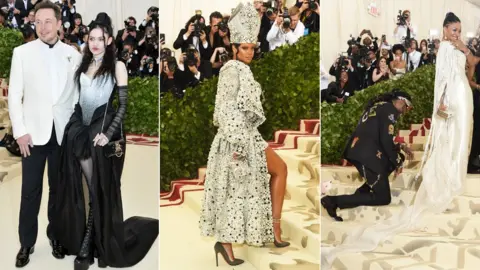 Getty Images Elon Musk, Grimes, Rihanna, 2 Chainz and Kesha Ward at the Met gala 2018