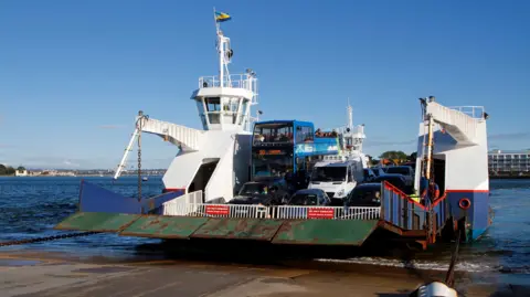 General view of Sandbanks chain ferry from Studland 