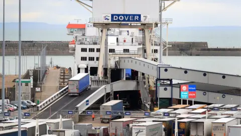 PA Media A lorry boards a cross channel ferry at the Port of Dover in Kent