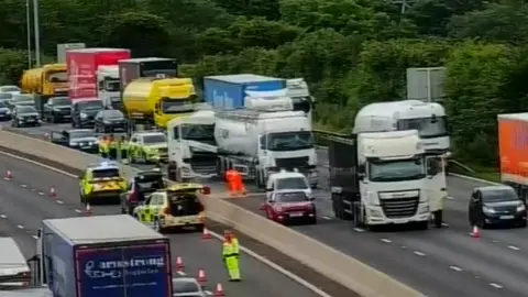 M6 delays near Stafford after three lorry crash