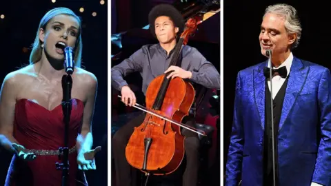 BBC / Getty Images Katherine Jenkins, Sheku-Kanneh Mason and Andrea Bocelli