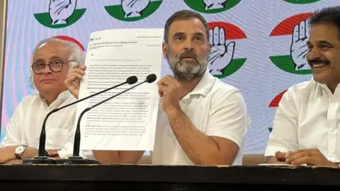 ANI Congress leader Rahul Gandhi with Jairam Ramesh and KC Venugopal