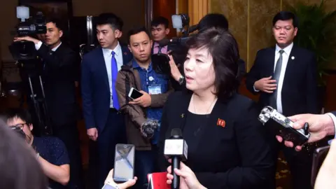 EPA North Korean Vice Minister of Foreign Affairs Choe Son Hui (C) arrives for a press conference at the Melia hotel, following the second US-North Korea summit, in Hanoi, Vietnam, 01 March 2019. EPA/STR