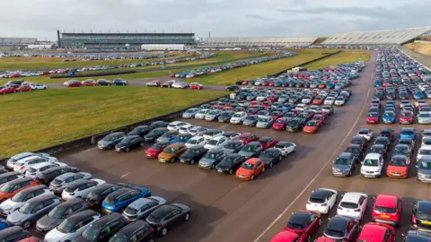 PA Media Cars stored at the Rockingham Motor Speedway circuit