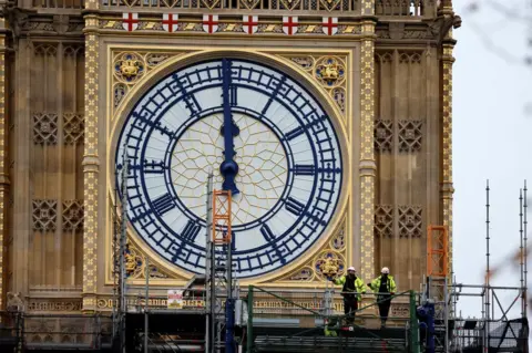 Tolga Akmen/Getty Images Scaffolding is removed from Big Ben