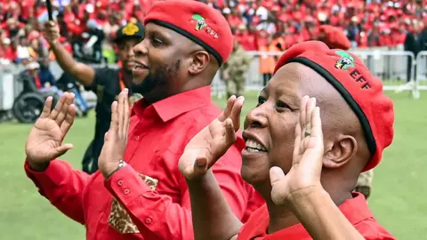 Getty Images (LR) Floyd Shivambu and Julius Malema at the launch of the Economic Freedom Fighters (EFF) election manifesto in Durban, South Africa – February 2024